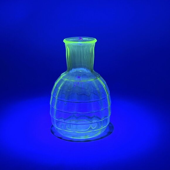 Anchor Hocking Green Block Optic Tumble Up Bedside Carafe Uranium Glass - Picture 1 of 9